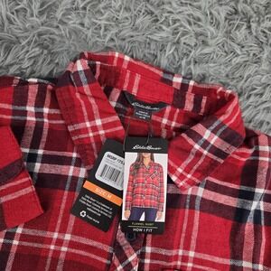 Eddie Bauer 256736 Womens Medium Red Candy Apple‎ Plaid L/S Button Front Flannel